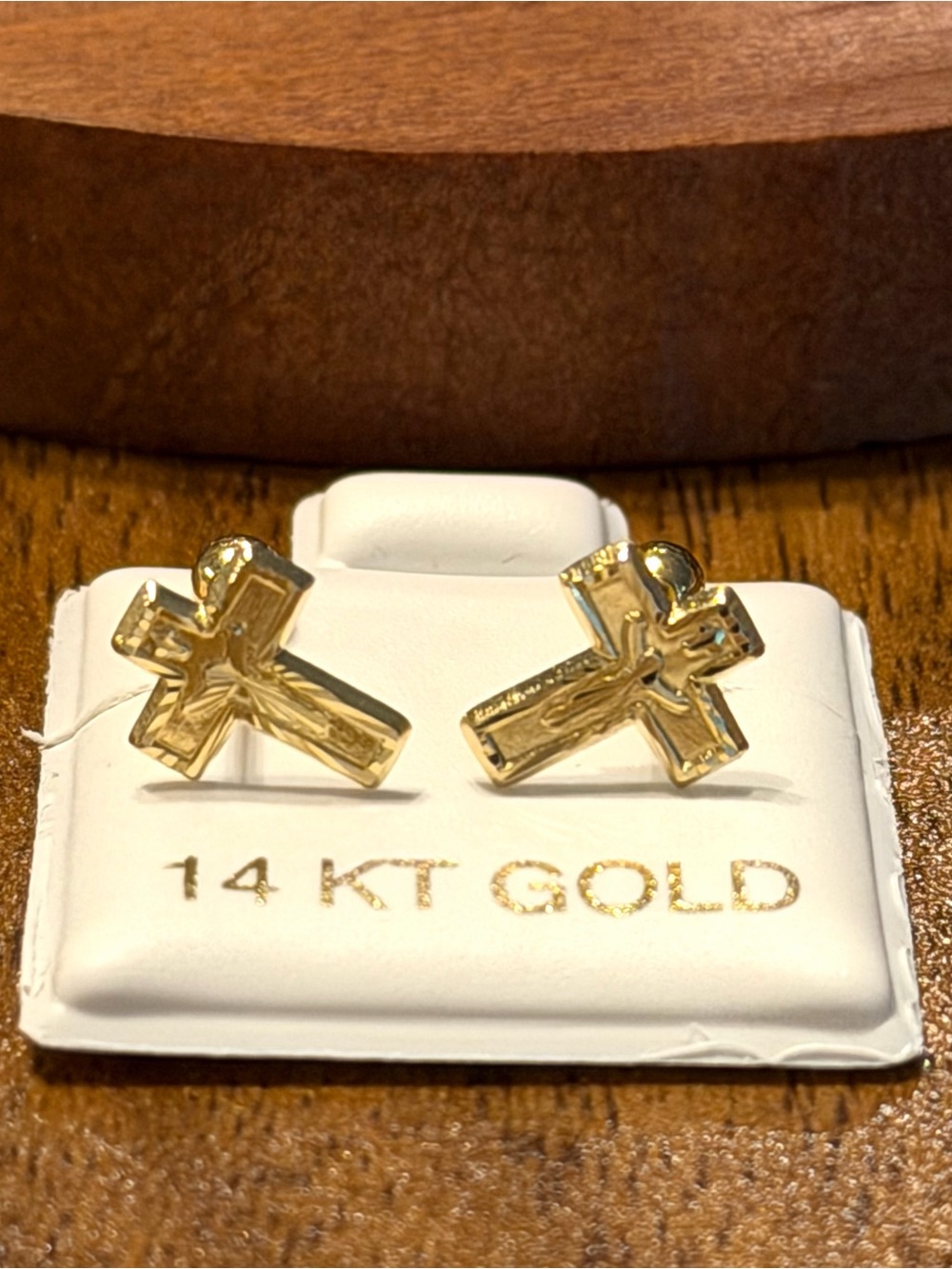 14 Karat Solid Yellow Gold Cross Earring